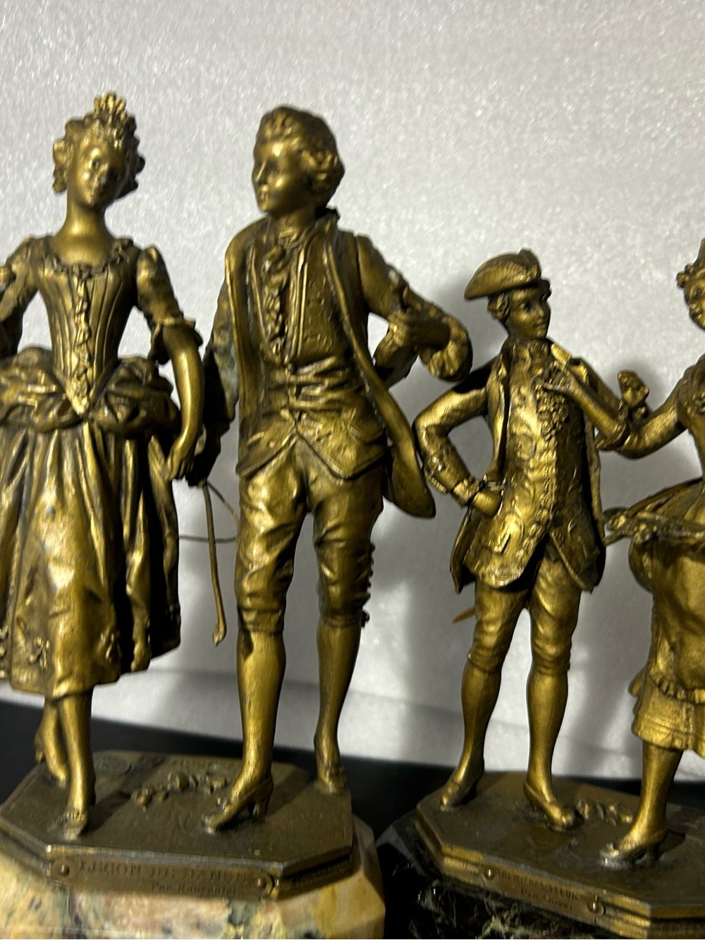 French Victorian figural spelter statues  'Premieres Fleurs)  Ernest Rancoulet.